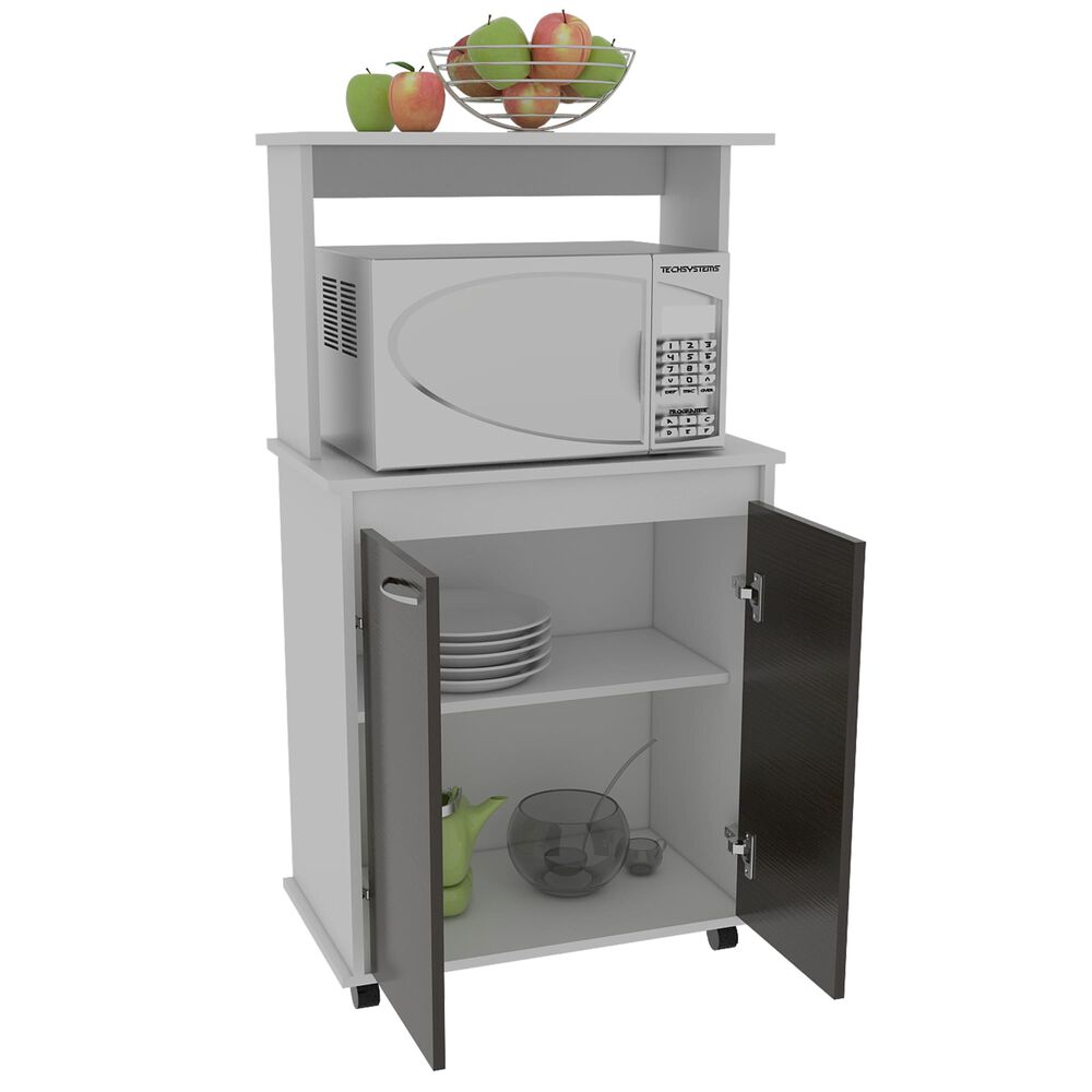 Mueble Microondas Con Ruedas 2 Puertas Fm-010b Blanco Y Negro image number 1.0