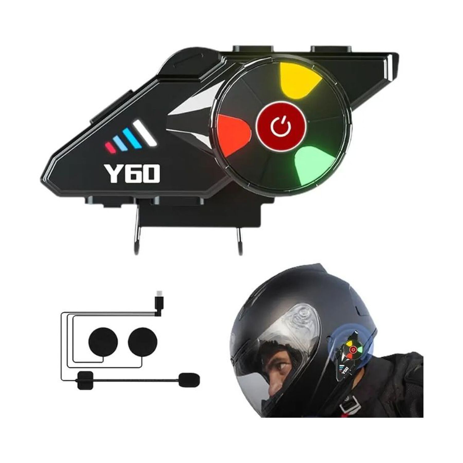Intercomunicador Para Casco Moto Y60 Bluetooth Luces Rgb image number 3.0