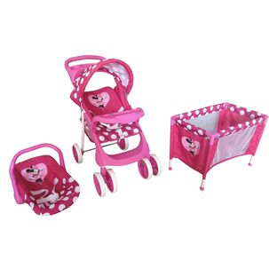 Coche De Juguete Para Mu&ntilde;eca + Cuna Minnie Disney