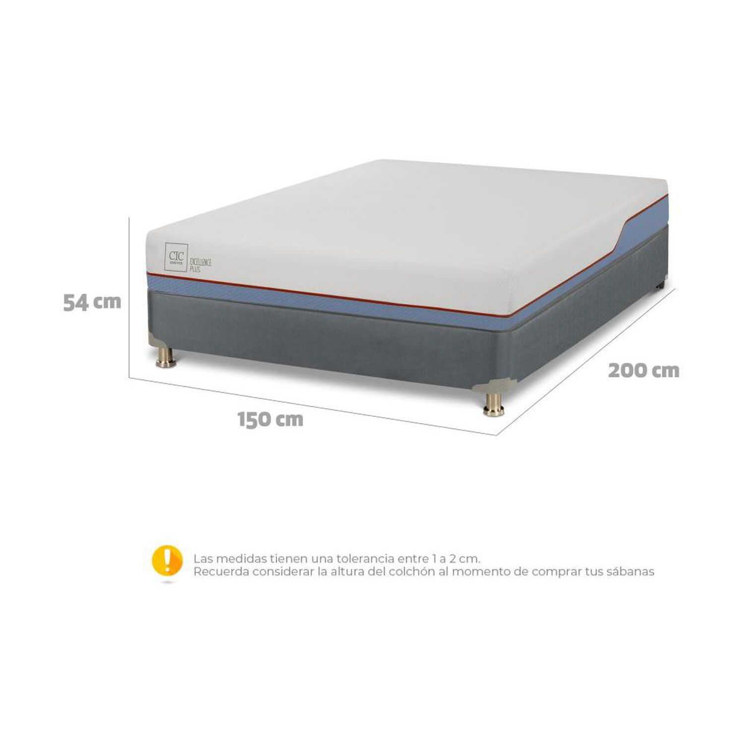 Cama Americana Cic Excellence Plus / 2 Plazas / Base Normal + Plum&oacute;n image number 2.0