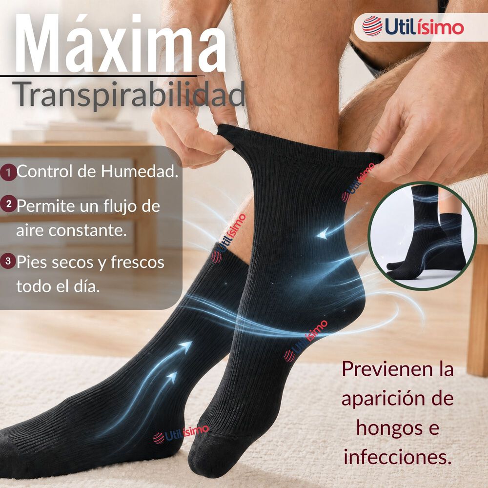 Pack 4 Pares Calcetines Diab&eacute;ticos Hombre Algod&oacute;n Suave Colores Surtidos Protecci&oacute;n image number 6.0