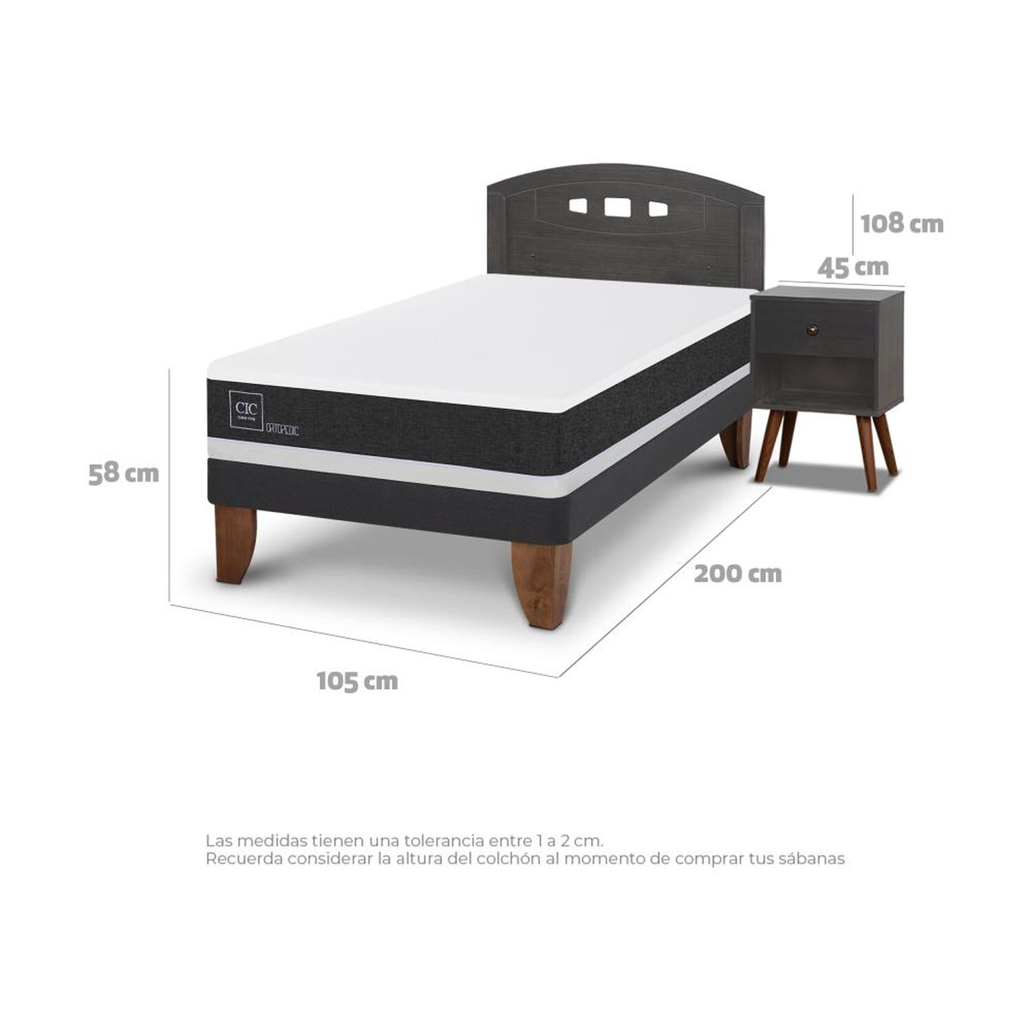 Cama Europea Cic Ortopedic / 1.5 Plazas / Base Normal + Set De Maderas image number 3.0