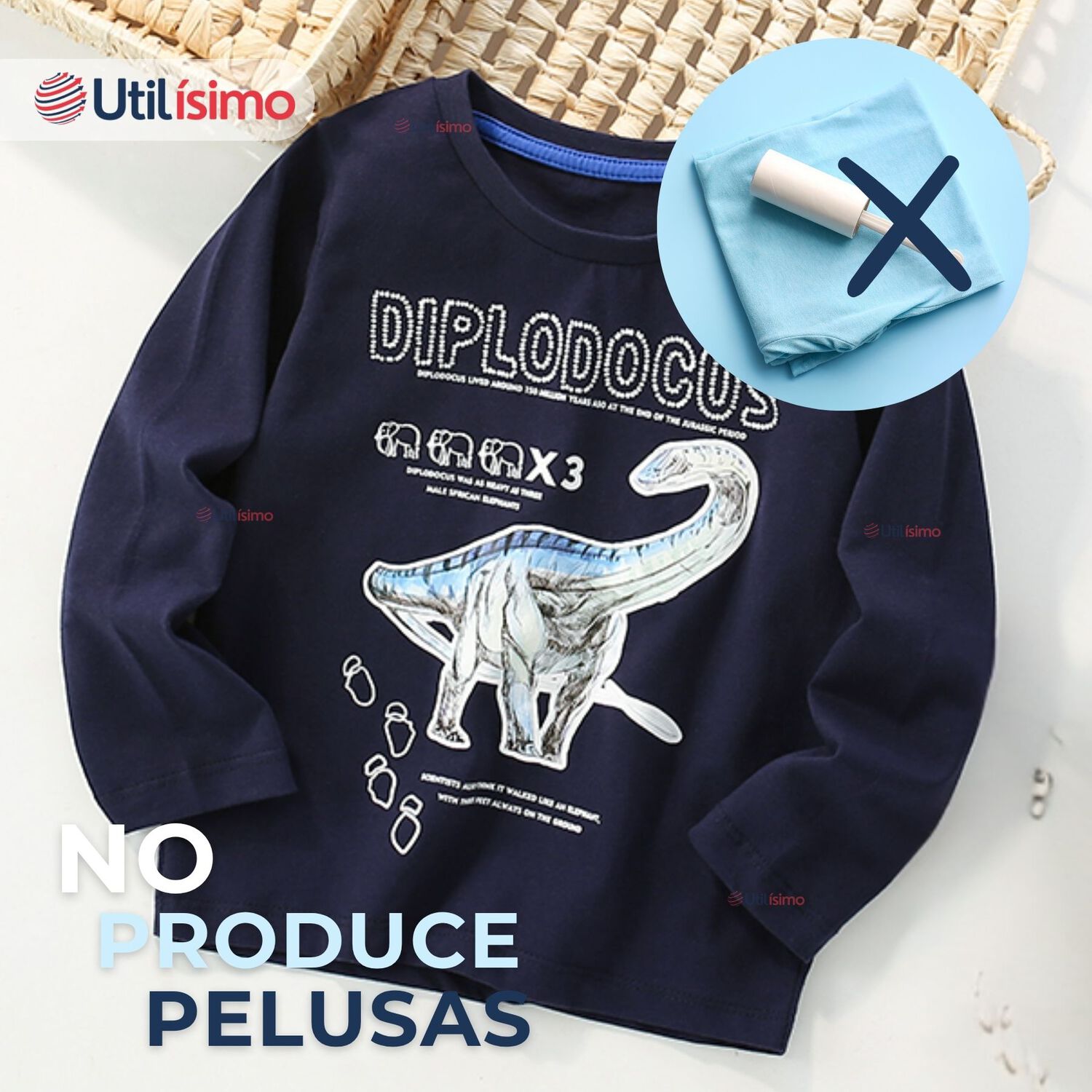 Polera Manga Larga Ni&ntilde;o 100% Algod&oacute;n Dinosaurio Azul Camiseta image number 8.0