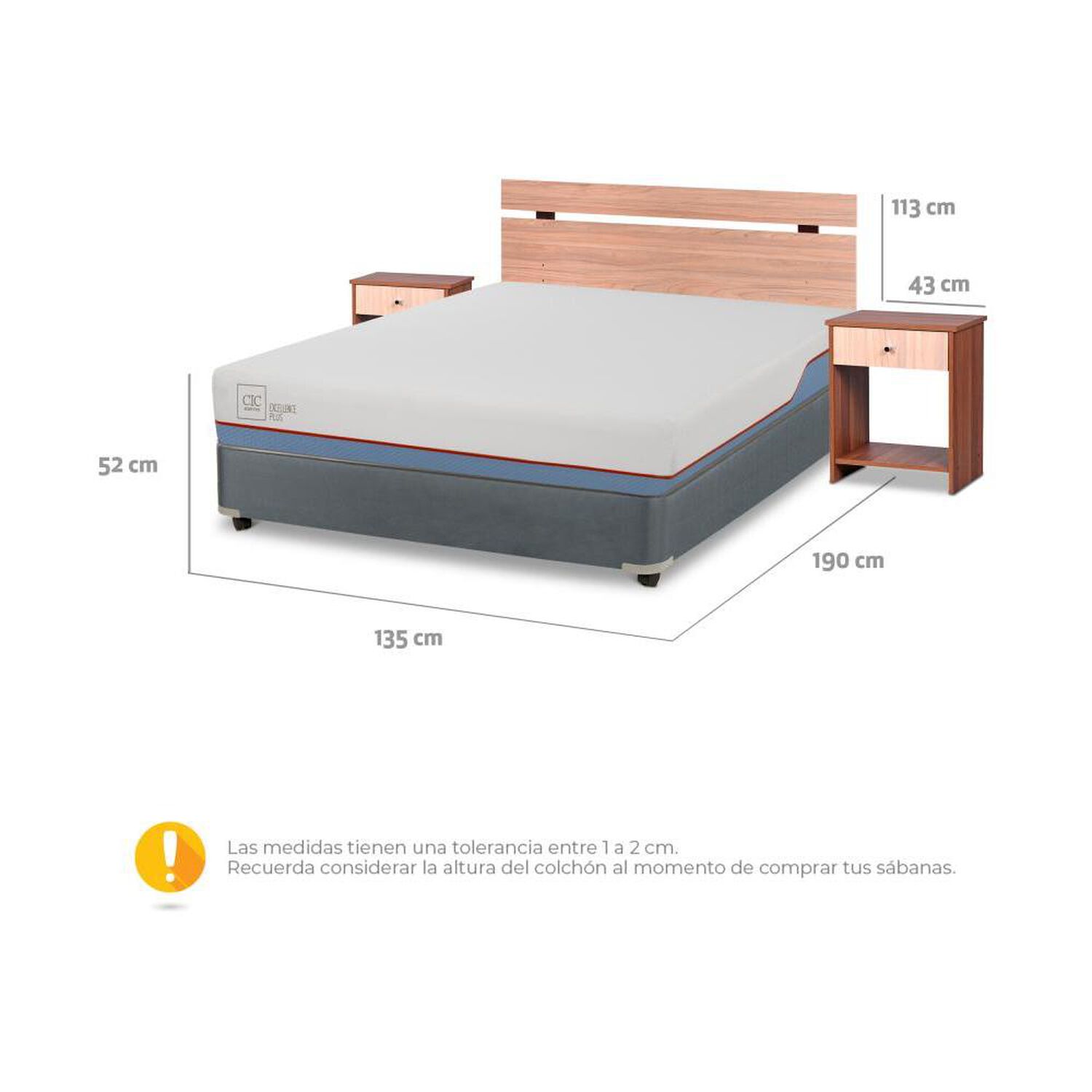 Cama Americana Cic Excellence / Full / Base Normal + Set De Maderas image number 2.0