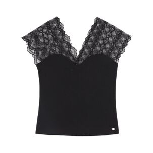 Polera Brib Aplicación Lace Sin Manga Cuello Escotado Mujer Kimera