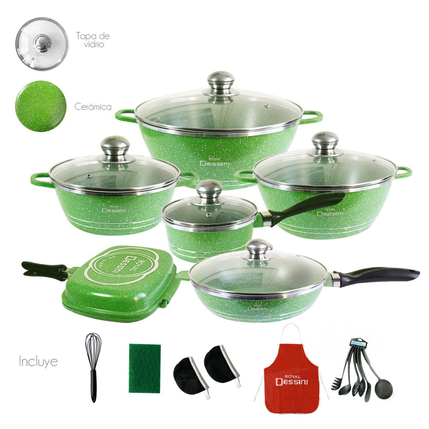 Juego De Ollas Granito 23 Piezas Bateria De Cocina Verde image number 8.0