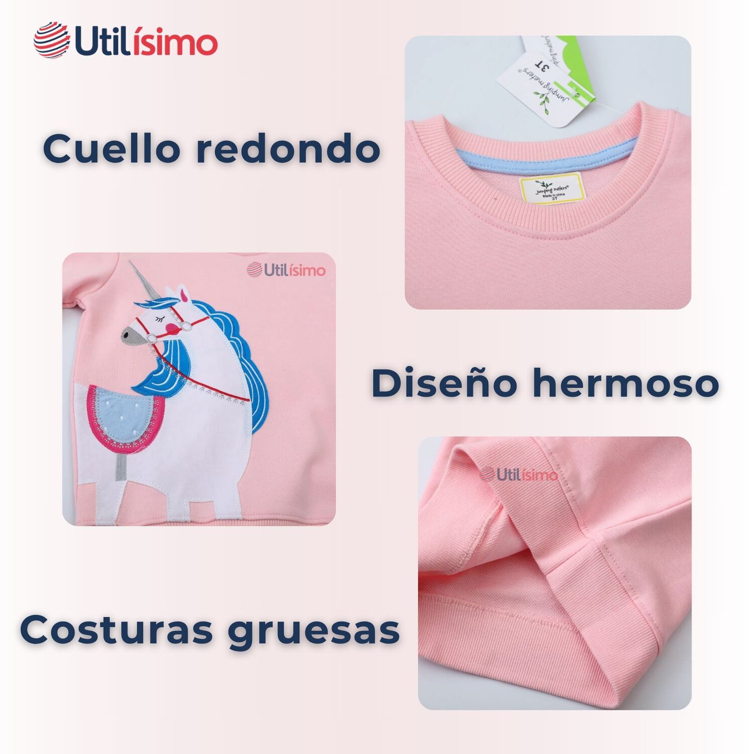 Poler&oacute;n Ni&ntilde;a Manga Larga 100% Algod&oacute;n Rosa Unicornio image number 3.0