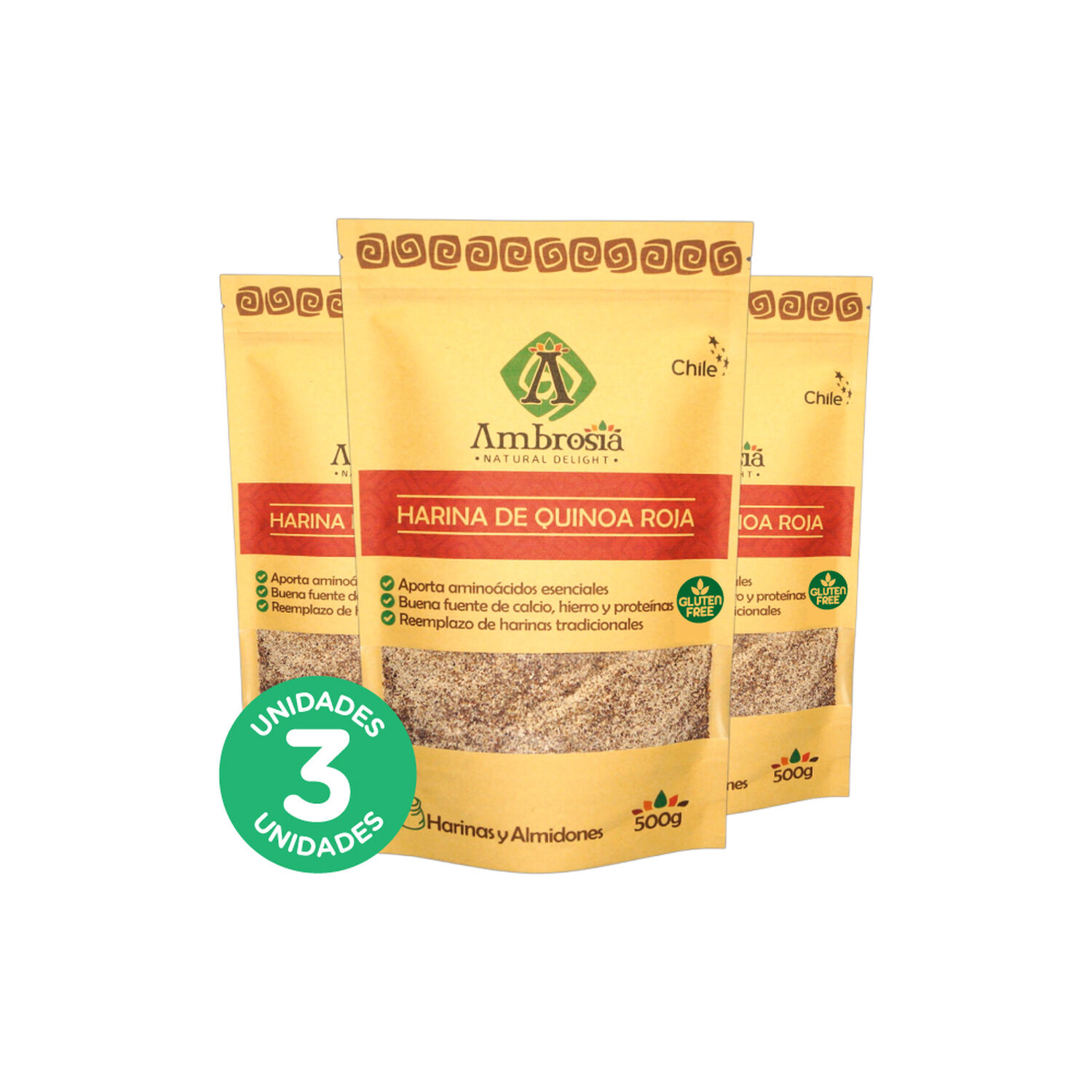 Pack 3, Harina De Quinoa Roja Libre De Gluten Y Vegana 500gr. image number 0.0