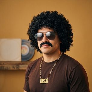 Set Disfraz Afro Retro Hombre A&ntilde;os 80 Onda Disco Pelo