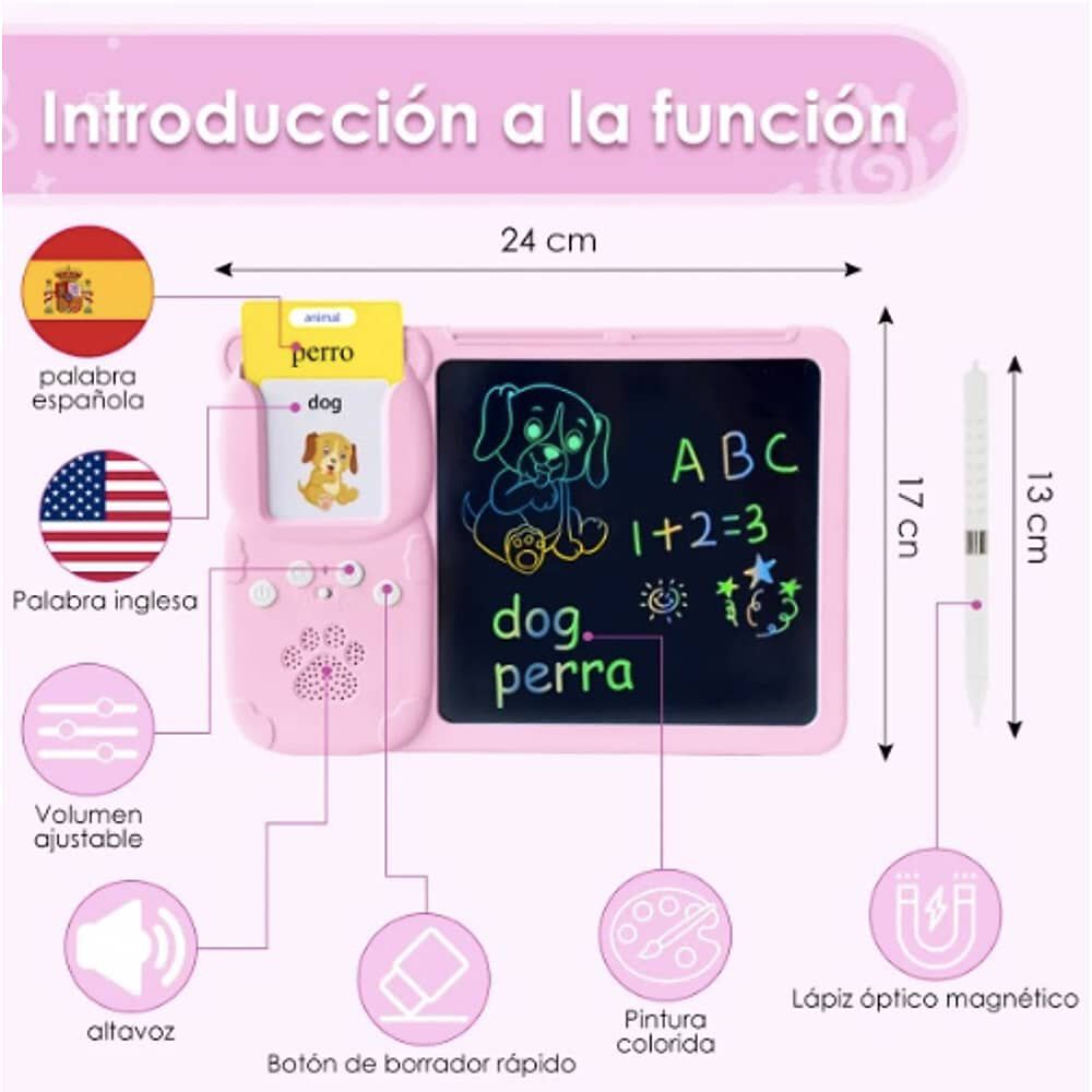 Tablero Did&aacute;ctico Con 255 Tarjetas Espa&ntilde;ol-ingl&eacute;s Para Ni&ntilde;os Rosado image number 2.0