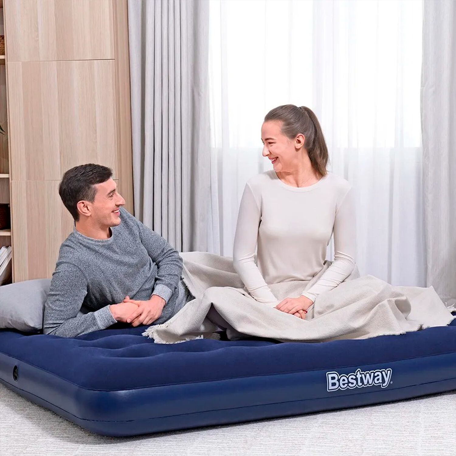 Cama Colch&oacute;n Inflable Matrimonial Color Azul image number 4.0