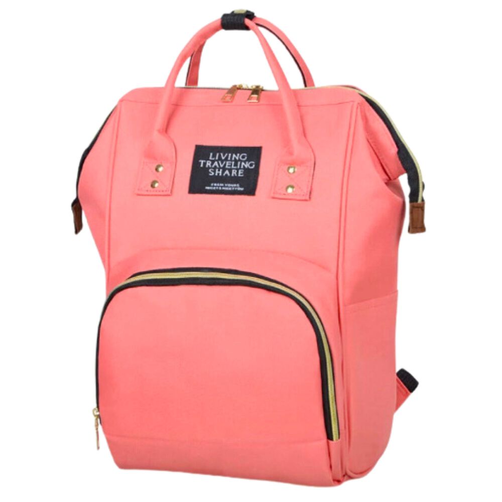 Mochila Maternal Bolso Pañalera Nylon Bebé Diseño Unicolor Térmica E Impermeable Coral Pink image number 0.0