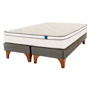Cama Europea Flex Valencia / 2 Plazas / Base Dividida + Set De Maderas Madrid + Pack de Almohadas Casaideal 50x70 Cm
