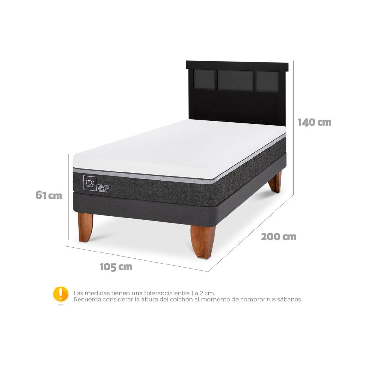 Cama Europea Cic Ortopedic Advance / 1.5 Plazas / Base Normal + Respaldo image number 5.0