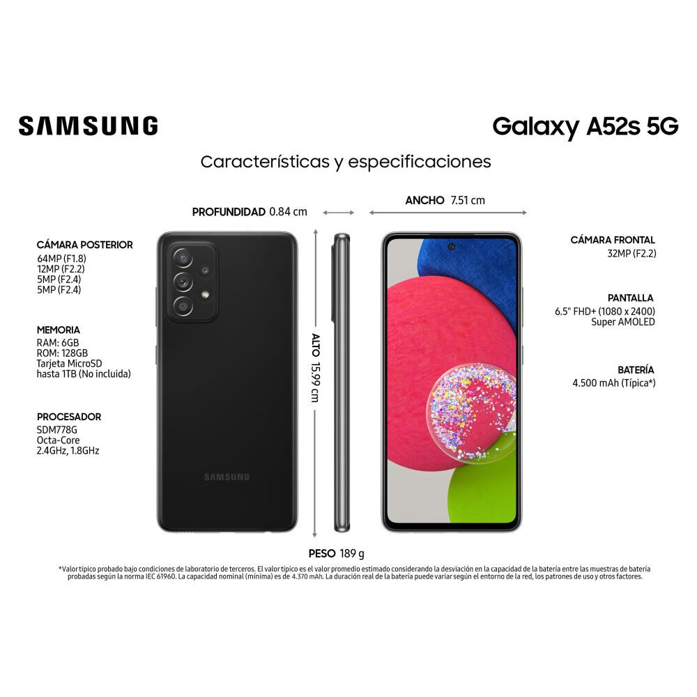 Smartphone Samsung Galaxy A52S 5G Negro / 128 Gb / Liberado image number 2.0