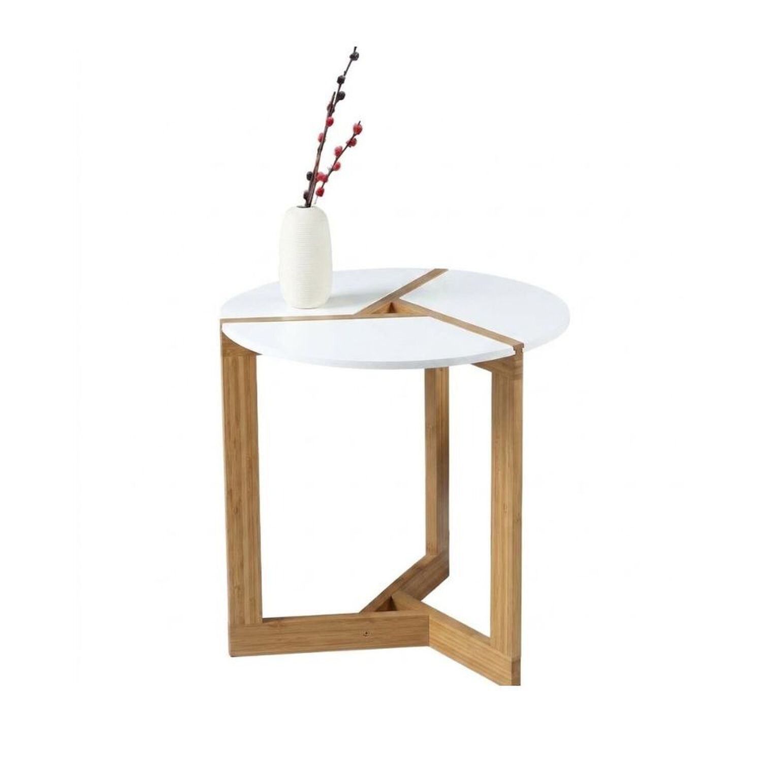 Mesa Auxiliar Redonda Bambu Madera Estilo Nordico Blanco 50cm image number 0.0