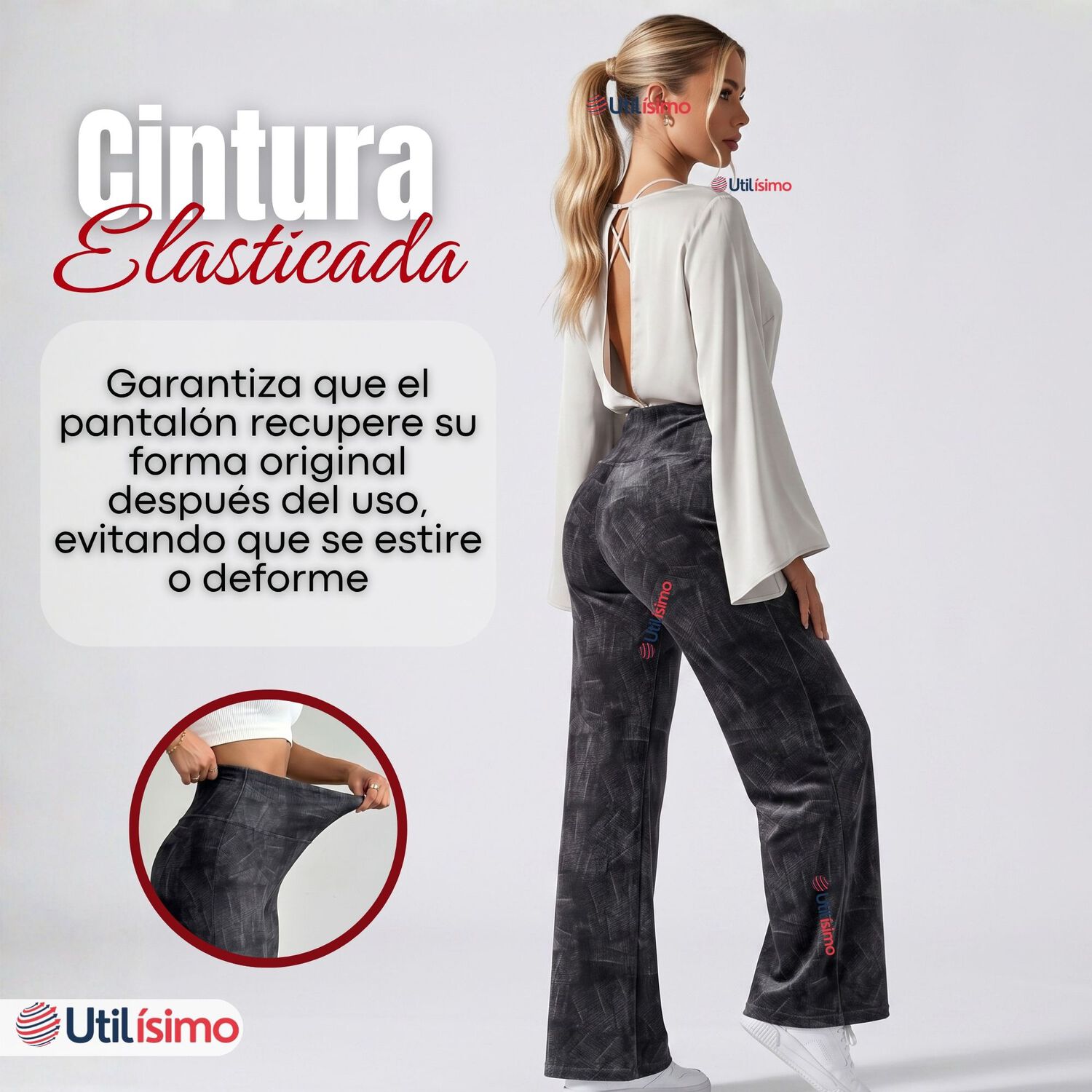 Pantal&oacute;n Polar Con Chiporro Palazzo Mujer Calza Elasticada T&eacute;rmica Negra image number 7.0