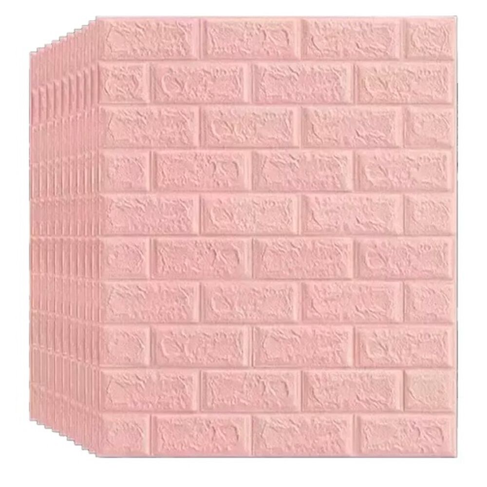 Pack 10 Lamina Papel Mural Autoadhesivo 3d Ladrillo 70x81 Rosa image number 0.0