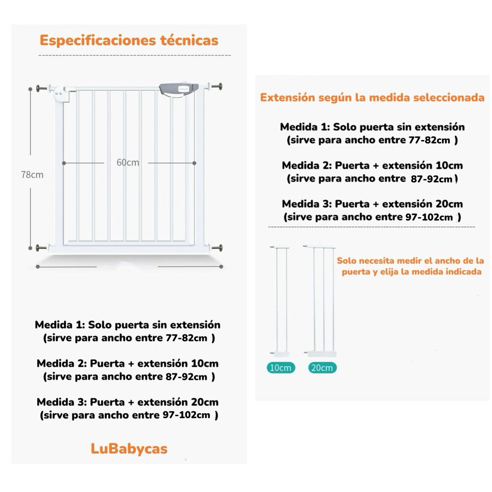 Puerta Seguridad Reja Expandible Bebé 77-102cm Lubabycas image number 2.0