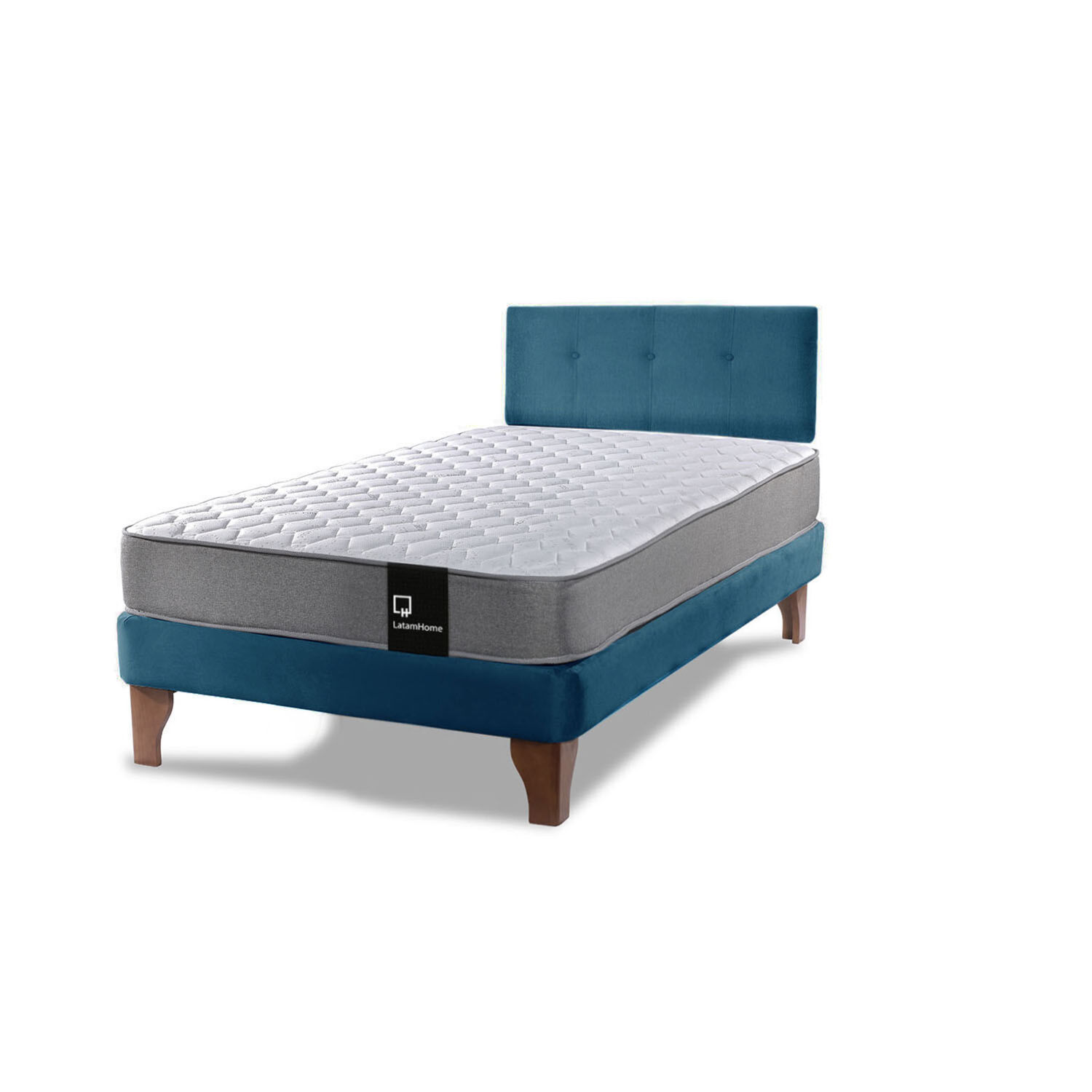 Cama Europea Zen Best 1.5 Plaza Tela Velvet Azul Petroleo + Respaldo image number 1.0