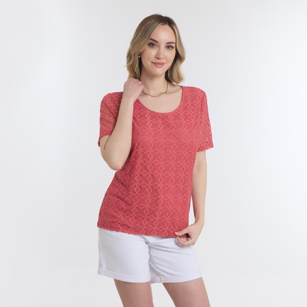 Polera Lace Delantero Manga Corta Cuello Redondo Mujer Geeps image number 2.0