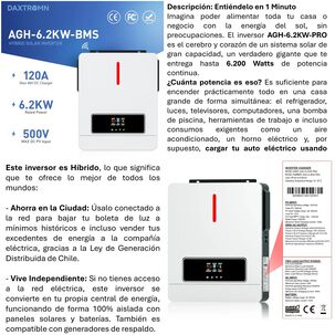 Inversor Solar Con Wifi Híbrido 6200w Potencia Máxima 12400w