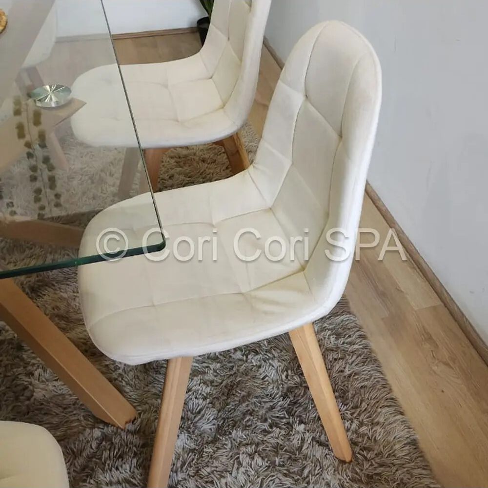 Juego De Comedor Warwick Melamina Blanca 120cm + 4 Sillas Capitonne Velvet Gris image number 4.0