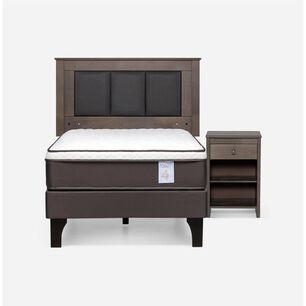 Cama Europea Rosen New Style 4 Plus / 1 Plaza / Base Normal  + Set Maderas Rachel Gris