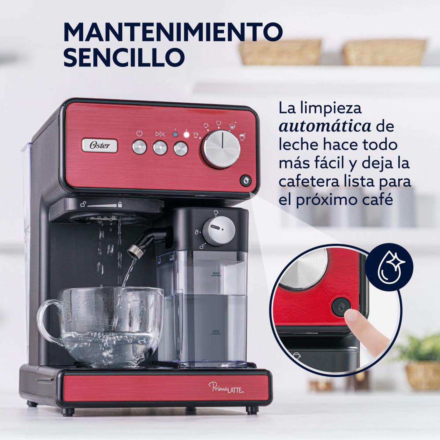 Cafetera De Espresso Oster Primalatte Roja / 2 Tazas image number 6.0