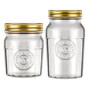 Set 2 Frascos Americano Vintage 500ml + 1500ml Tapa Dorada