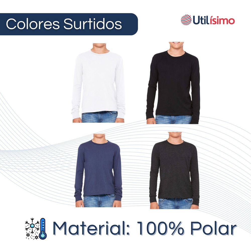 Pack 3 Camisetas Poleras Polar De Ni&ntilde;o Manga Larga Primera Capa image number 2.0