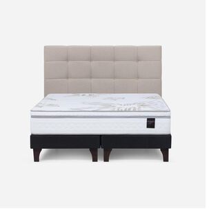 Cama Europea Rosen Art 4 / 2 Plazas / Base Dividida + Respaldo Issey Niebla
