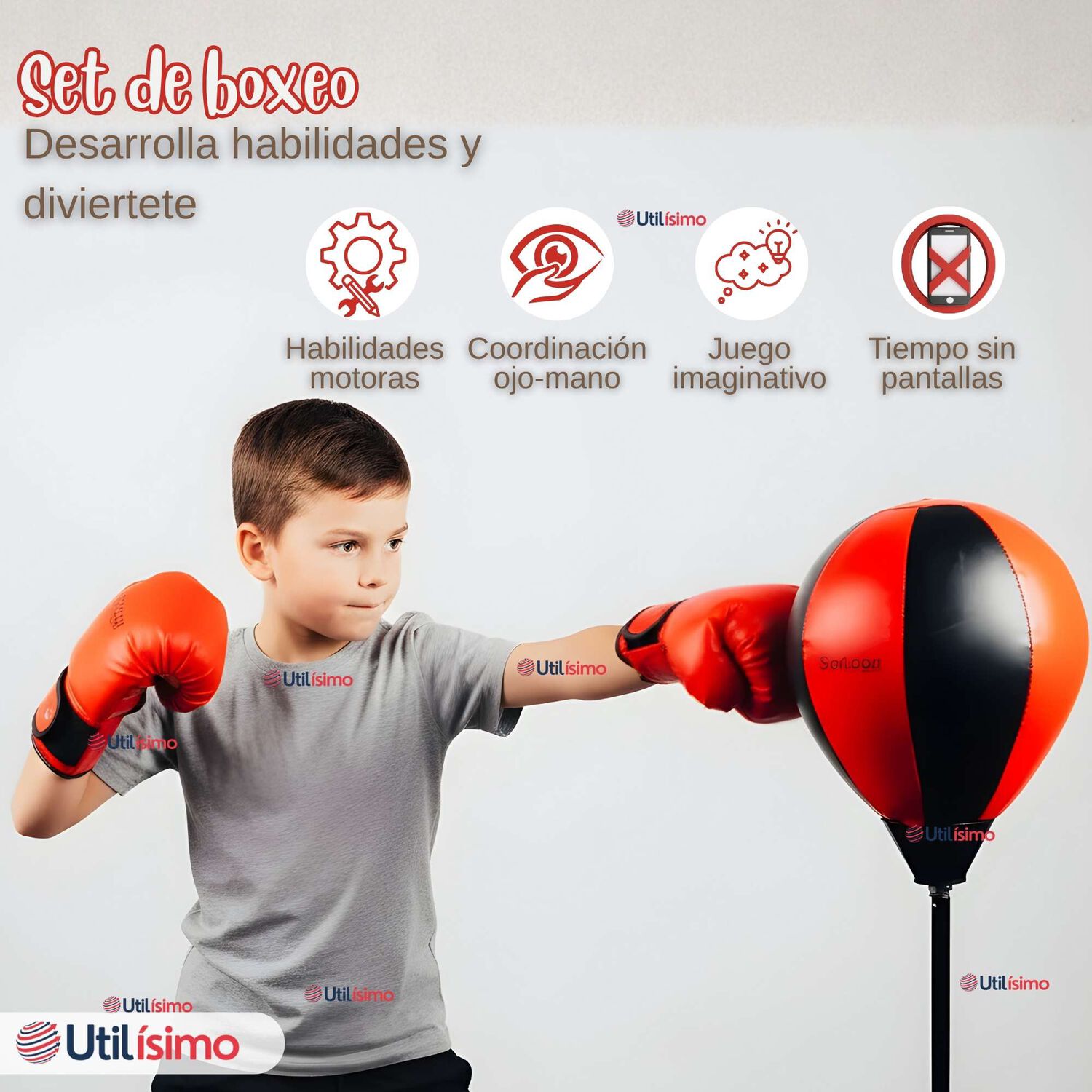 Set De Boxeo Punching Ball Altura Ajustable Con Guantes Y Bomba Para Ni&ntilde;os image number 5.0