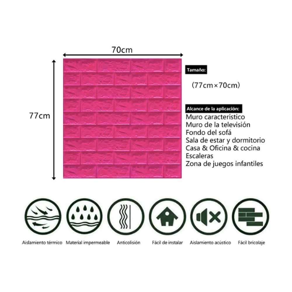 Pack 10 Lamina Papel Mural Autoadhesivo 3d Ladrillo Rosado image number 4.0