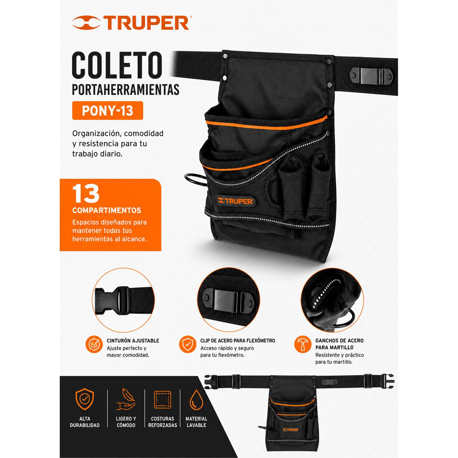 Coleto Portaherramientas Truper, 13 Compartimentos Pony-13 image number 7.0