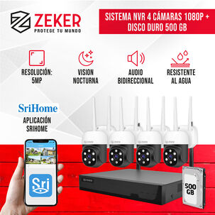 Kit Nvr Camaras Zeker Seguridad Fhd 1080p + Disco Duro 500gb