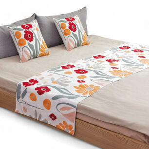  Piecera Bordada 210cm X 70cm + 2 Fundas 45cm X 45cm Para Cama De 2 Plazas O King - Pb4-15