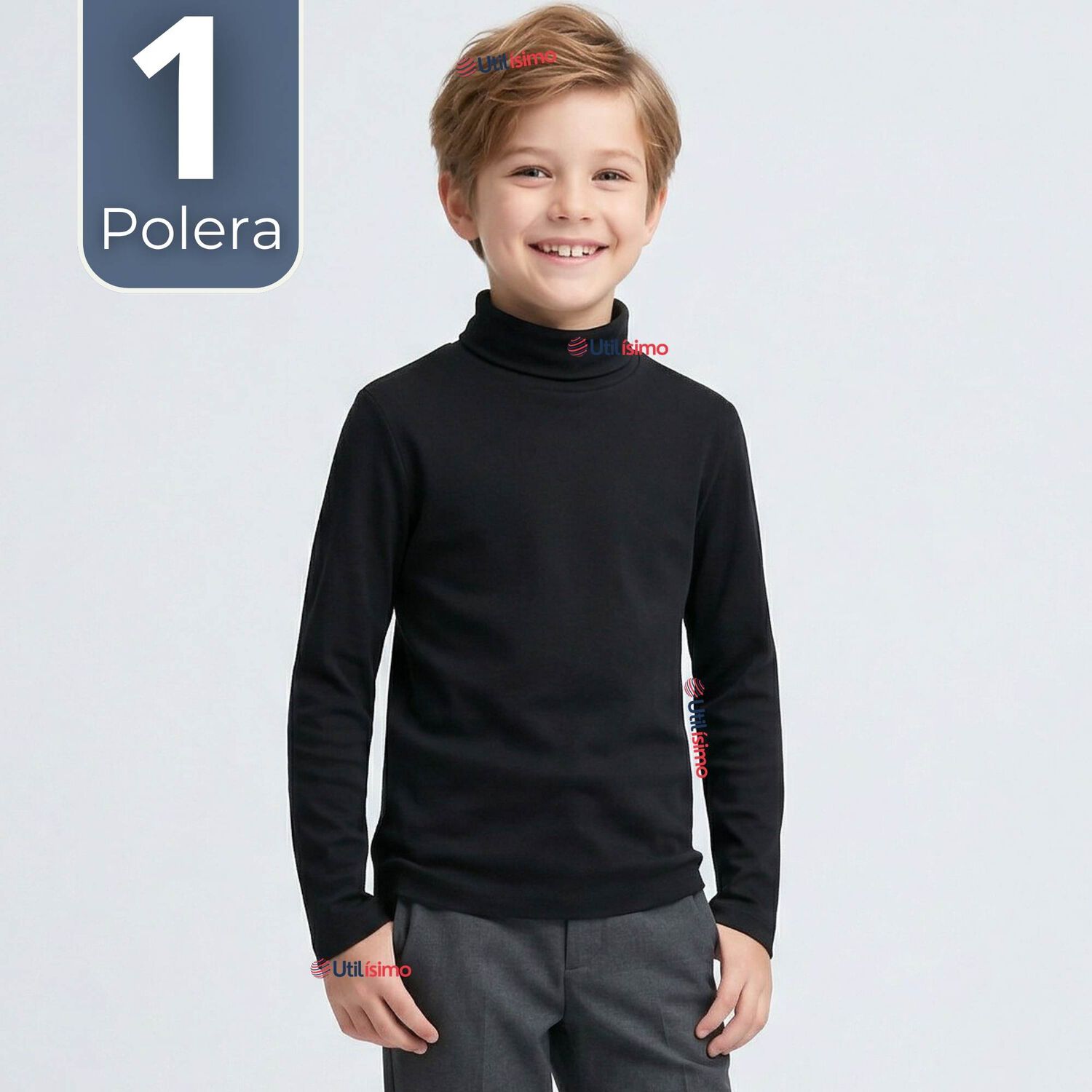 Polera Camiseta Polar Negra Primera Capa Beatle Manga Larga Ni&ntilde;o image number 0.0