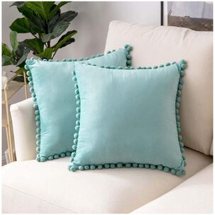 Pack De 02 Fundas De Coj&iacute;n De Terciopelo Con Pompon 45x45 Calipso