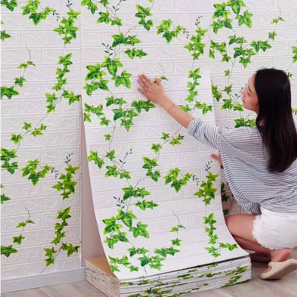 Pack 10 Lamina Papel Mural Autoadhesivo 3d Ladrillo Plantas image number 3.0