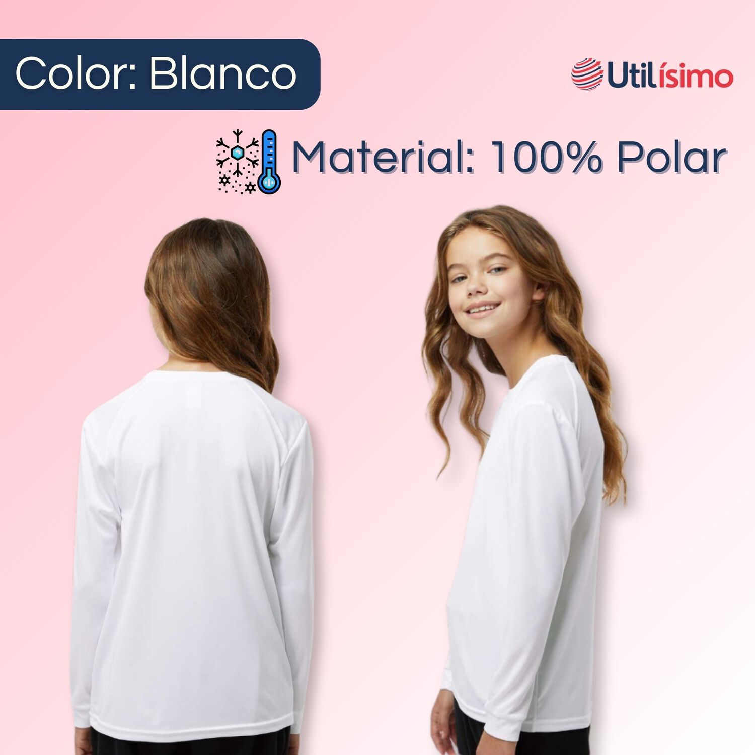 Pack 6 Camiseta Polera Polar De Ni&ntilde;a Blanco Primera Capa image number 1.0