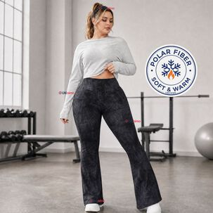 Pantal&oacute;n Polar Con Chiporro Palazzo Mujer Calza Elasticada T&eacute;rmica Negra