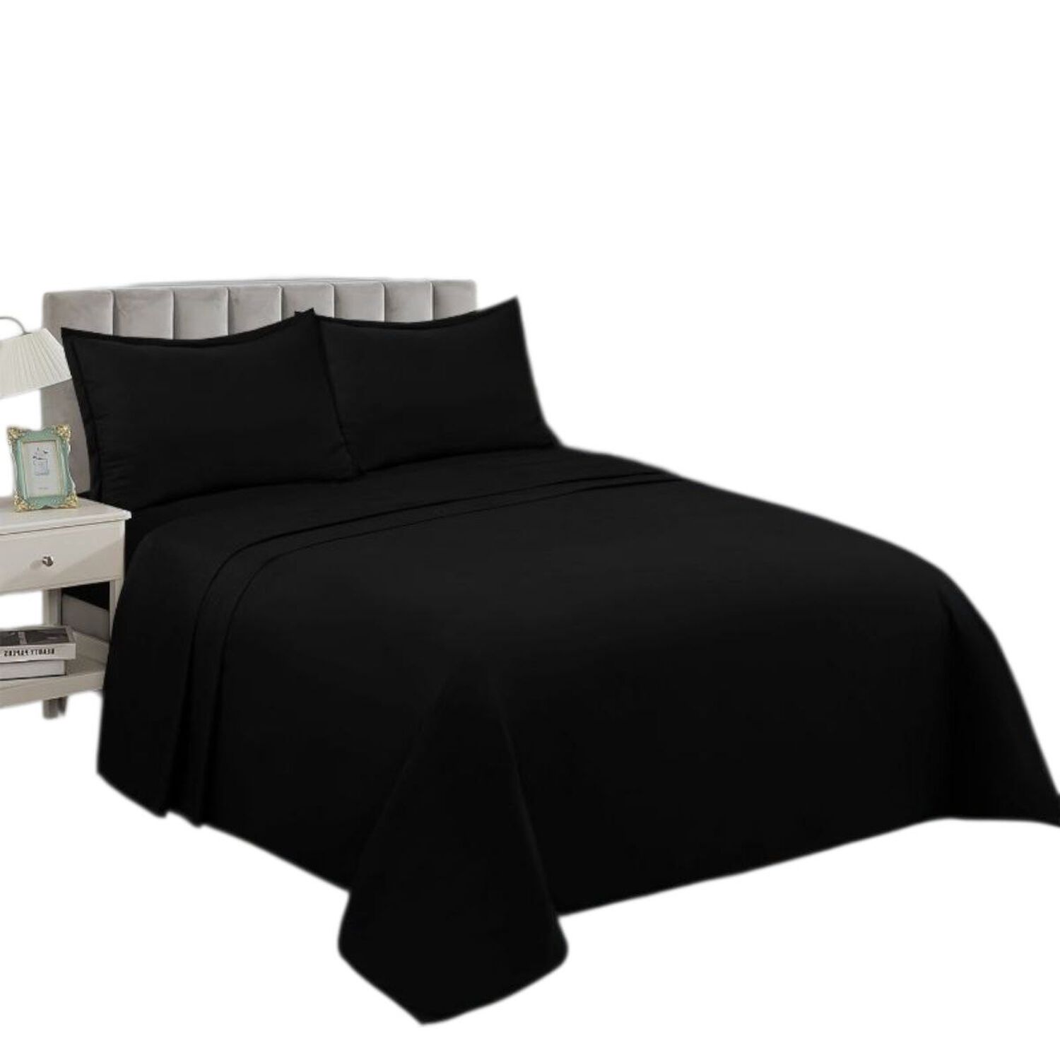 Juego De Sabanas De 144 Hilos Para Cama 1 Plaza + 1 Funda De Almohada Negro image number 0.0