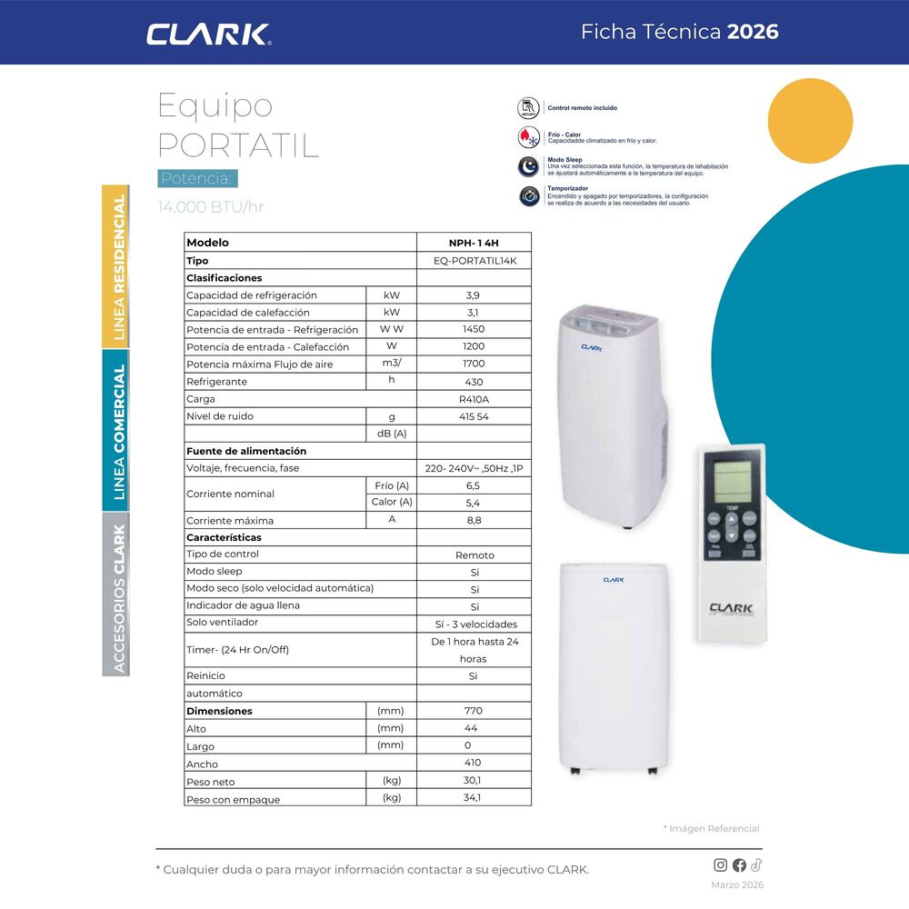 Equipo Aire Acondicionado Port&aacute;til 14.000 Btu image number 3.0