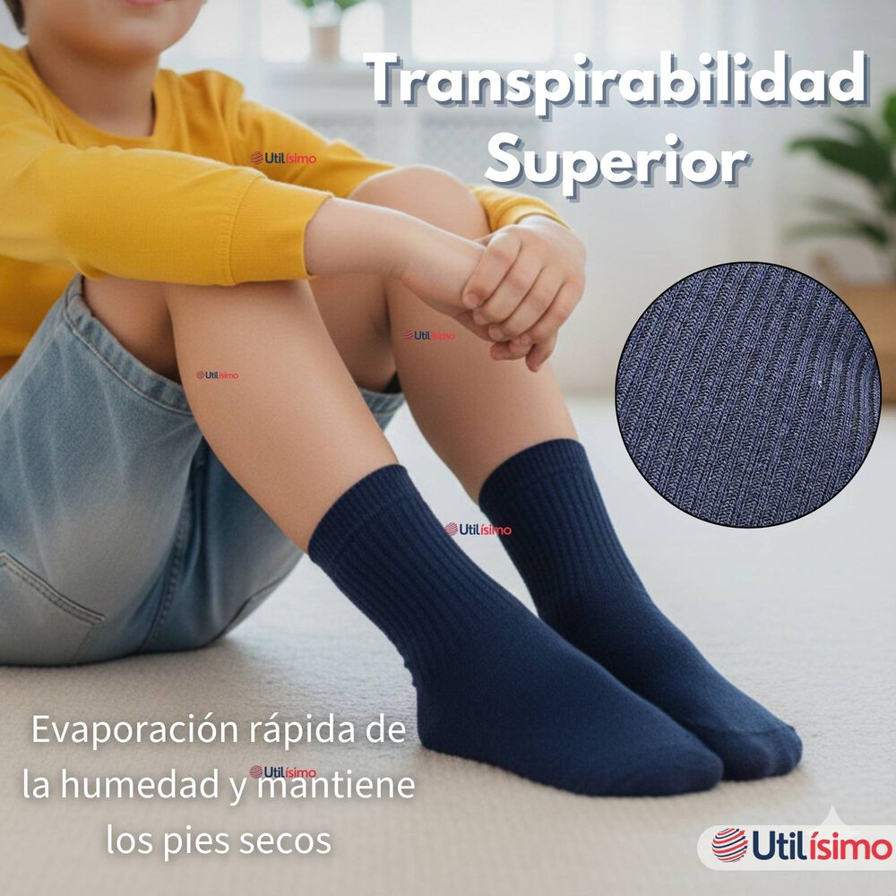 Pack 6 Calcet&iacute;nes Escolares Corto Algod&oacute;n Azul Ni&ntilde;o Y Ni&ntilde;a image number 8.0