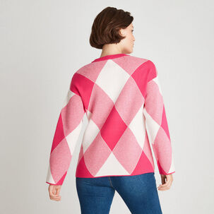 Sweater Cuello Redondo Con Diseño De Rombos Rosado