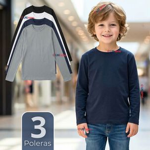 Pack 3 Poleras Camisetas Polar Primera Capa Cuello Redondo Manga Larga Colores Surtido Ni&ntilde;o