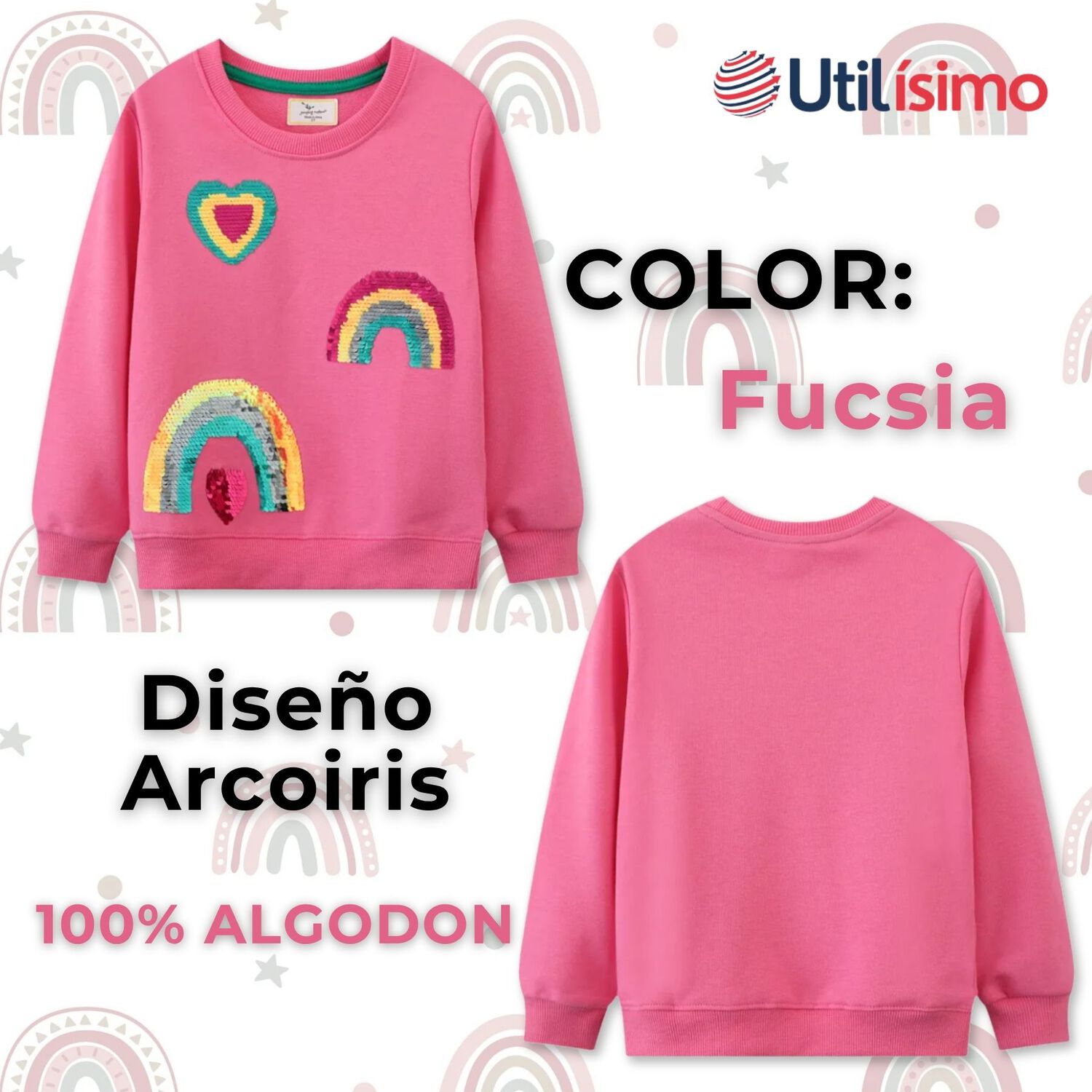 Poler&oacute;n Ni&ntilde;a Manga Larga 100% Algod&oacute;n Fucsia Arcoiris image number 1.0