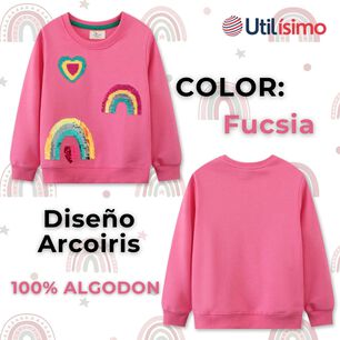 Poler&oacute;n Ni&ntilde;a Manga Larga 100% Algod&oacute;n Fucsia Arcoiris