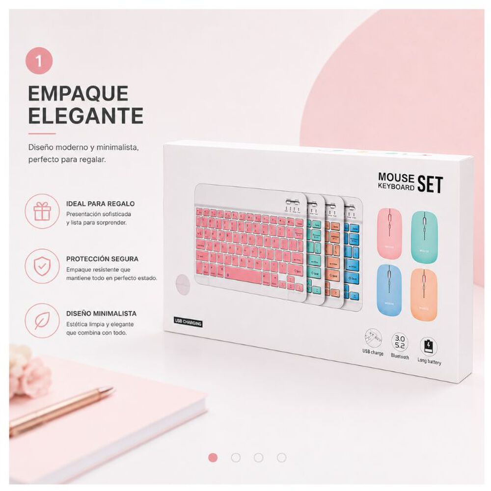 Kit De Teclado Mouse Para Ipad O Tablet Android Slim Rosado image number 1.0